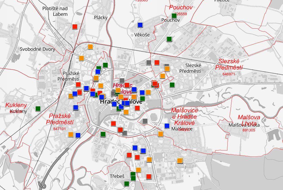Mapová aplikace Hradce Králové s interaktivním adresářem sociálních služeb