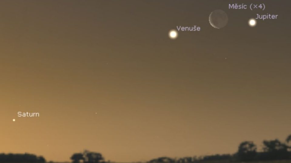 31. 1. 2019 - Měsíc spolu s Venuší, Jupiterem a Saturnem na ranní obloze