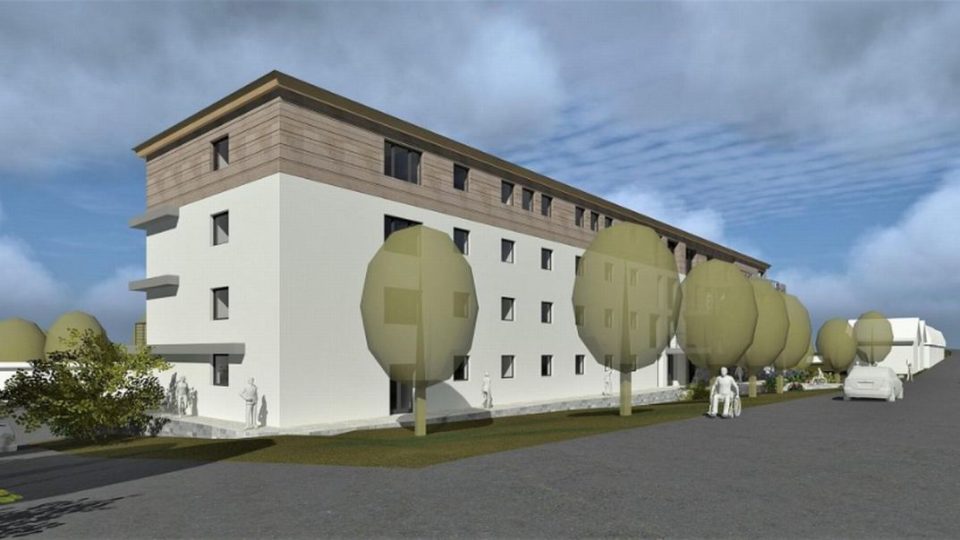 Vizualizace domova důchodců, který postaví Královéhradecký kraj na místě bývalého hornického učiliště v Žacléři