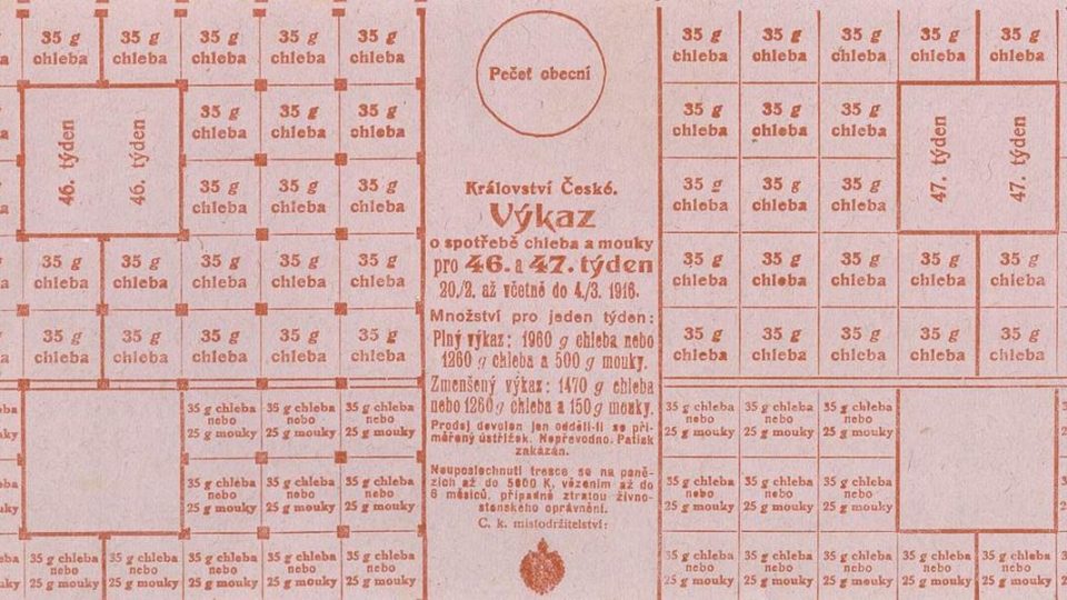 Potravinové lístky na chleba a mouku z let 1915 – 1916