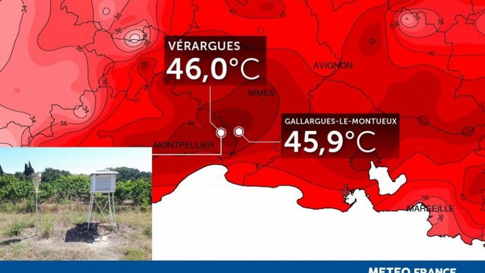 Maximální denní teploty na jihu Francie - 28.6.2019