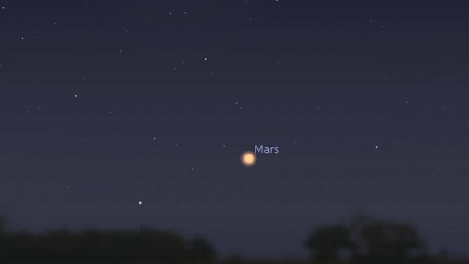 27. 7. 2018 - Úplné zatmění Měsíce a Mars v opozici. (www.stellarium.org)