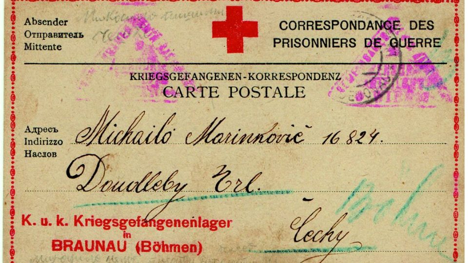 Fotografie ze zajateckého tábora z 1. světové války u Martínkovic na Broumovsku - pohlednice