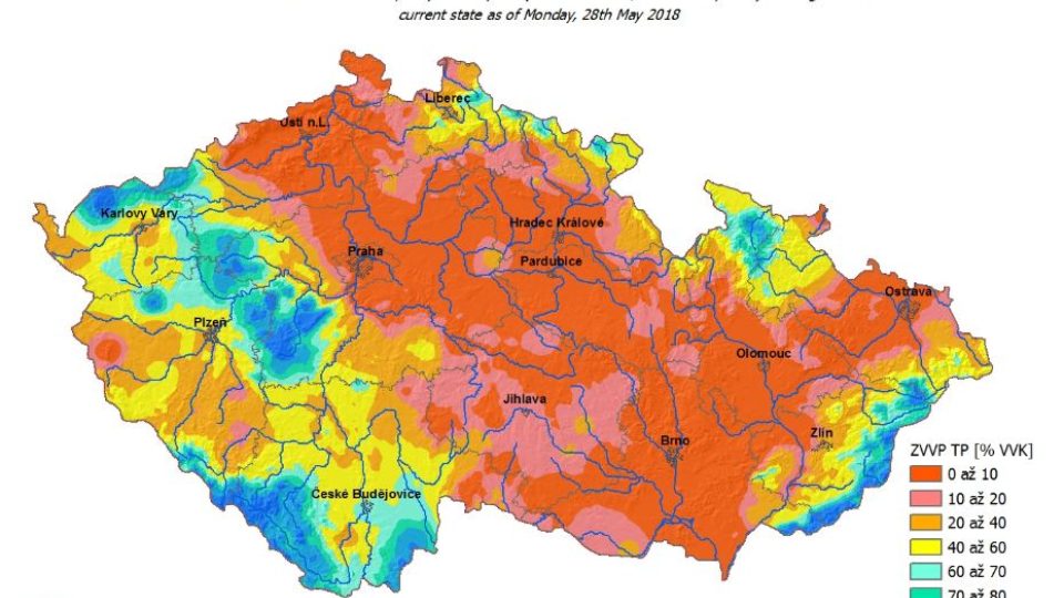 Zásoba využitelné vody v profilu lehké půdy