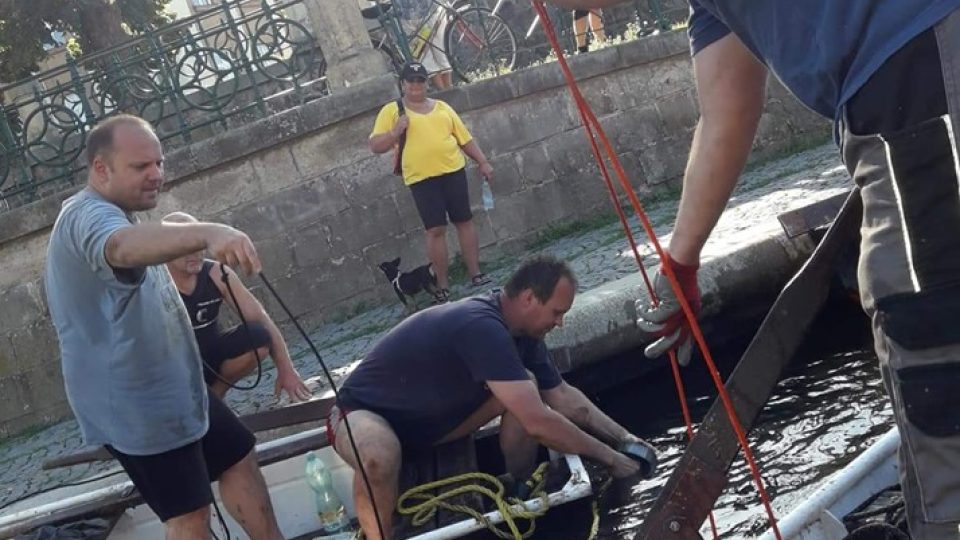 Dobrovolníci čistili s pomocí silného magnetu řeku Labe u Tyršova mostu v Hradci Králové