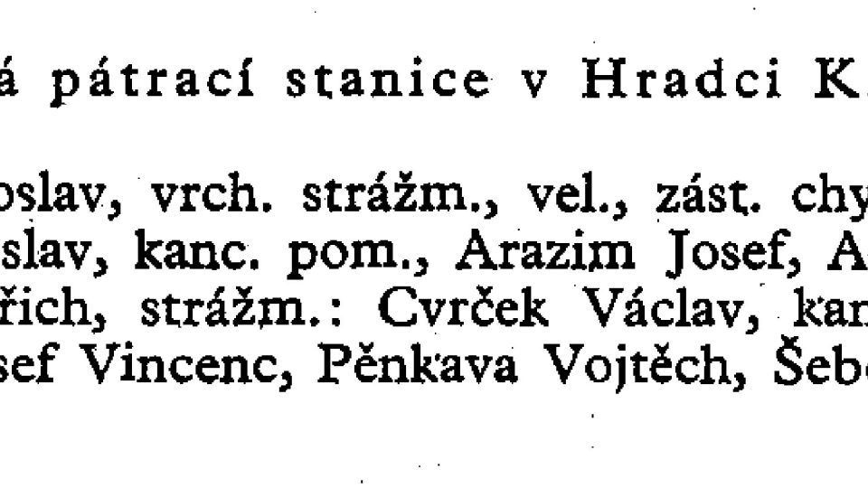 Seznam četníků sloužících na četnické pátrací stanici v Hradci Králové