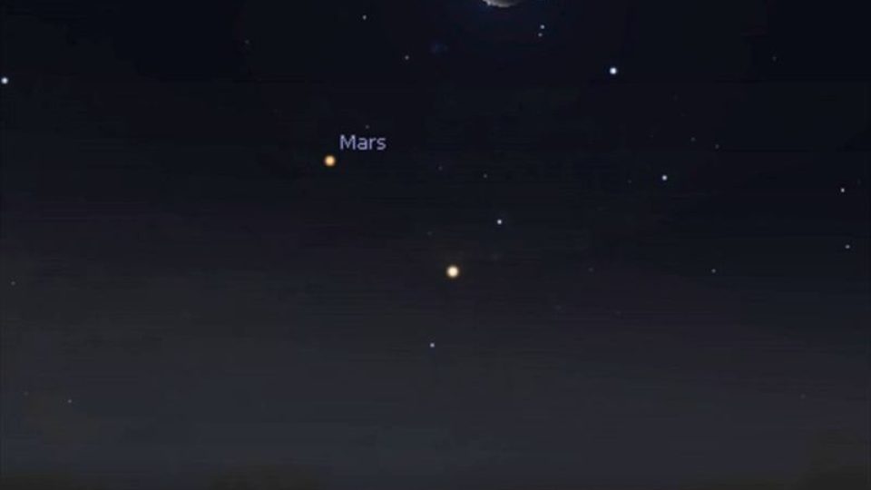 Měsíc a Mars ráno 20. ledna 2020