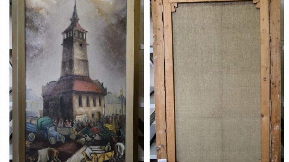 Sbírka obrazů Věry Jičínské ve Vlastivědném muzeu v Dobrušce - obraz před restaurováním
