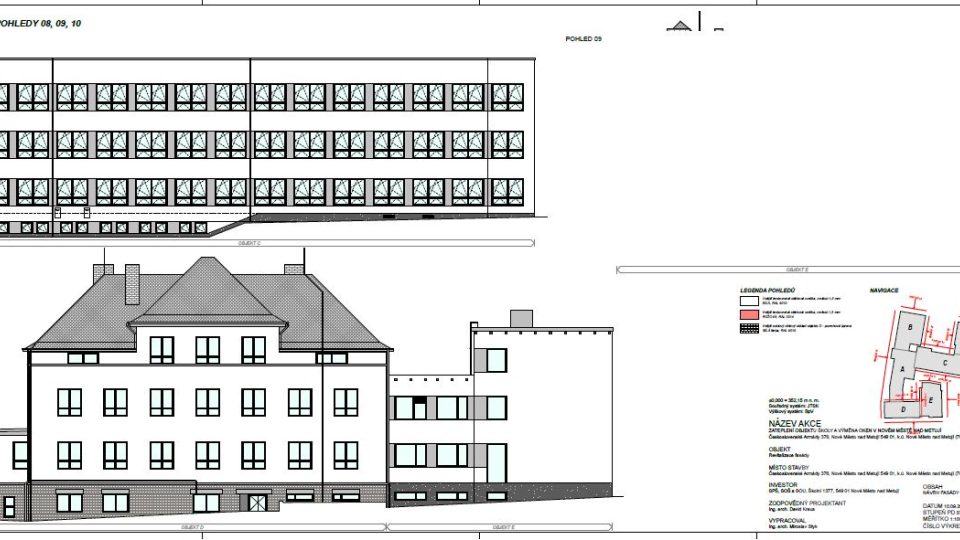 Původní verze návrhu fasády Střední průmyslové školy v Novém Městě nad Metují