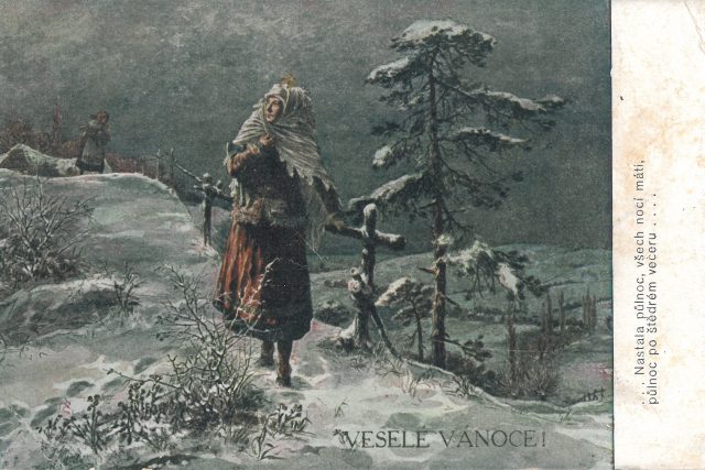 Josef Otakar Štěrba: Štědrý večer. Stará vánoční pohlednice | foto: Rodinný archiv Venduly Prokůpkové
