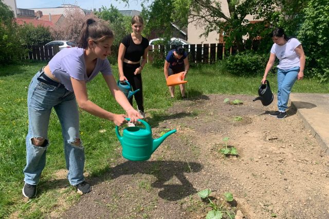 Studenti dobrušského gymnázia a novoměstské základní školy pomáhají místním Ukrajincům s pěstováním zeleniny a ovoce | foto: Jana Házová,  Český rozhlas