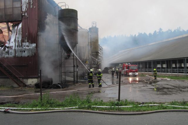 V obci Suchý Důl na Náchodsku zasahují hasiči u rozsáhlého požáru skladovací haly | foto: HZS Královéhradeckého kraje