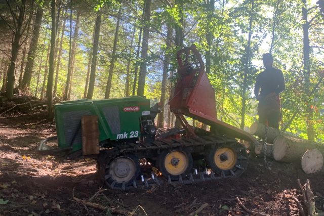 &quot;Železný kůň&quot; stále častěji pomáhá dřevorubcům pracujícím v těžko přístupných lesních terénech | foto: Václav Plecháček,  Český rozhlas