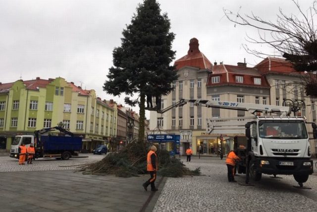 Pracovníci technických služeb v Hradci Králové odstranili vánoční stromy | foto: Lucie Peterková