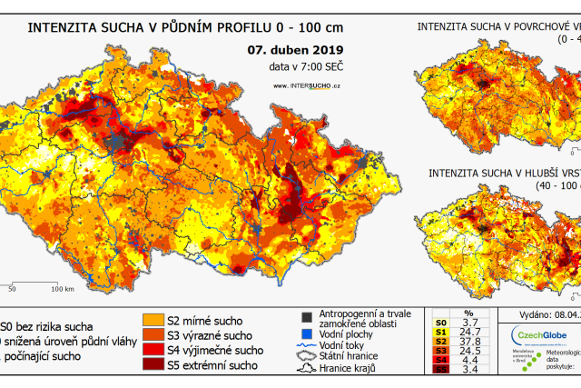 Intenzita sucha v půdním profilu 0 - 100 cm - 7. duben 2019  | foto: Intersucho.cz